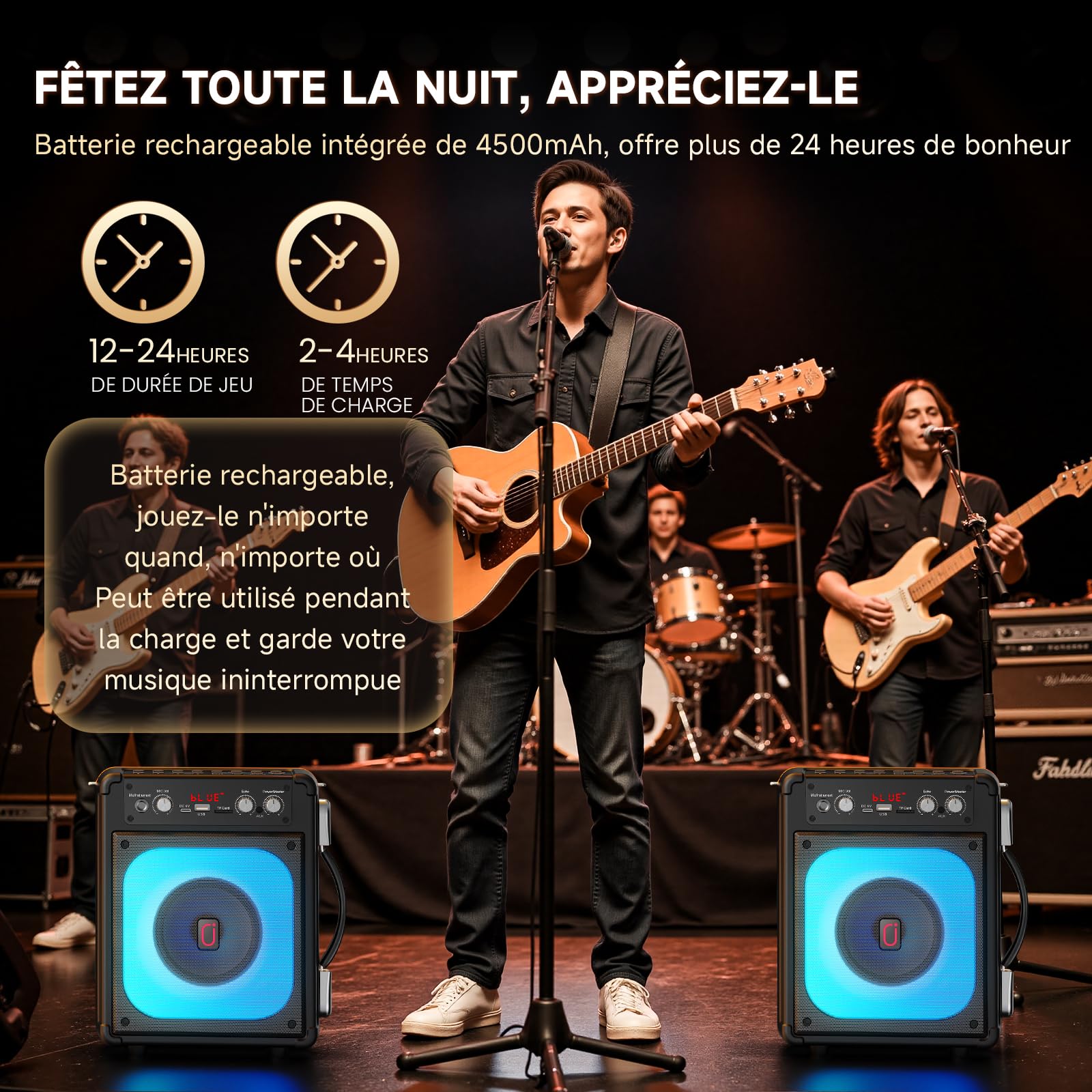 HWWR Enceinte Karaoke 2 Micro sans Fil, 60W Haut-Parleur Karaoke Complet avec Lumières de fête, Karaoke Adulte et Enfants, Portable Système Karaoké Support TWS/AUX/FM/USB/TF Carte