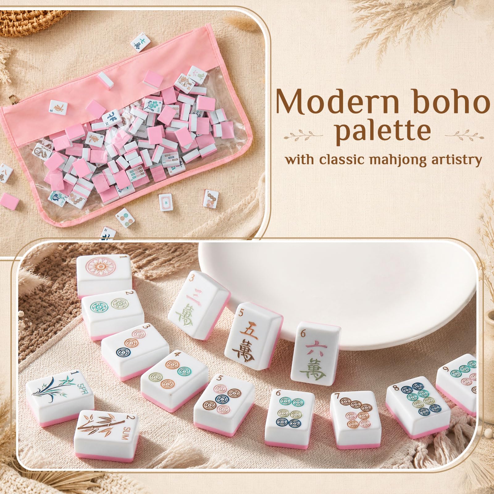 Soulchen Ensemble de mahjong américain classique bohème de 3,1 cm, 168