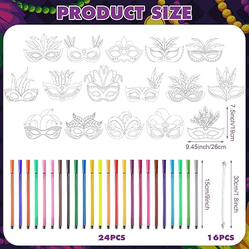 Miniatura 3 de 16 máscaras de Mardi Gras DIY Carnaval para colorear, máscara de papel para fiesta de mascarada, máscara de papel con bolígrafos para actividades de