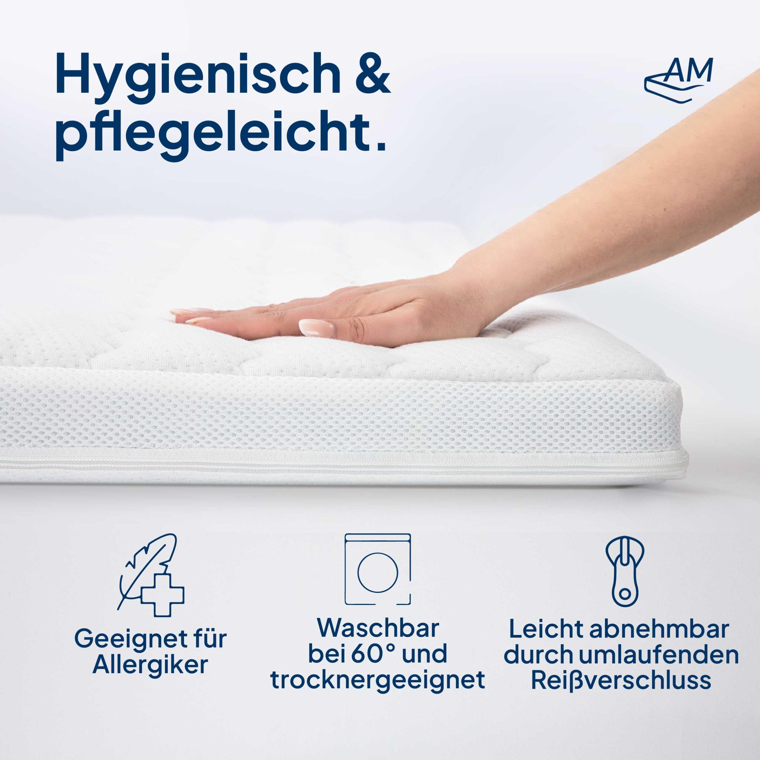 AM Qualitätsmatratzen Funda para Topper 90x200 de 4-6 cm de Altura del núcleo - Made in Germany & Sello Oeko-Tex - Funda para Topper 90x200 hipoalergénica con Cremallera en los 4 Lados