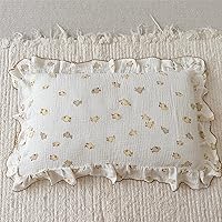 Vista 8 de BuLuTu Funda de almohada de muselina de algodón para niños pequeños, diseño de brotes, funda de almohada Shabby Chic con borde de volantes, funda