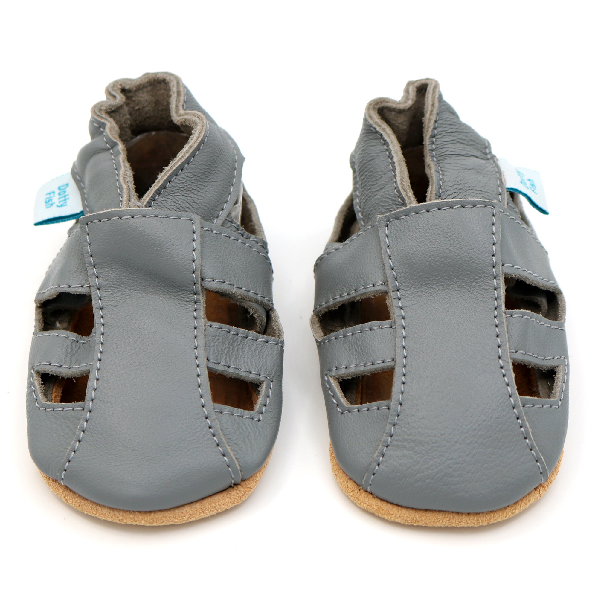 Soft Leather Baby Sandals. Toddler Shoes in Grey. Unisex. 18-24 Months (UK6.5)