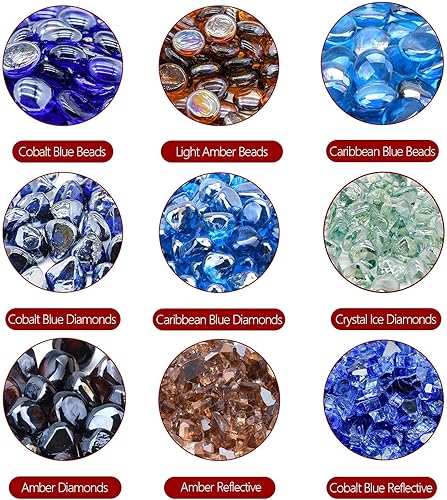 Miniatura 7 de GasSaf Vidrio ignífugo de diamantes de 20 libras de 1 pulgada para chimenea de gas o propano, chimenea y paisajismo (brillo azul caribeño)