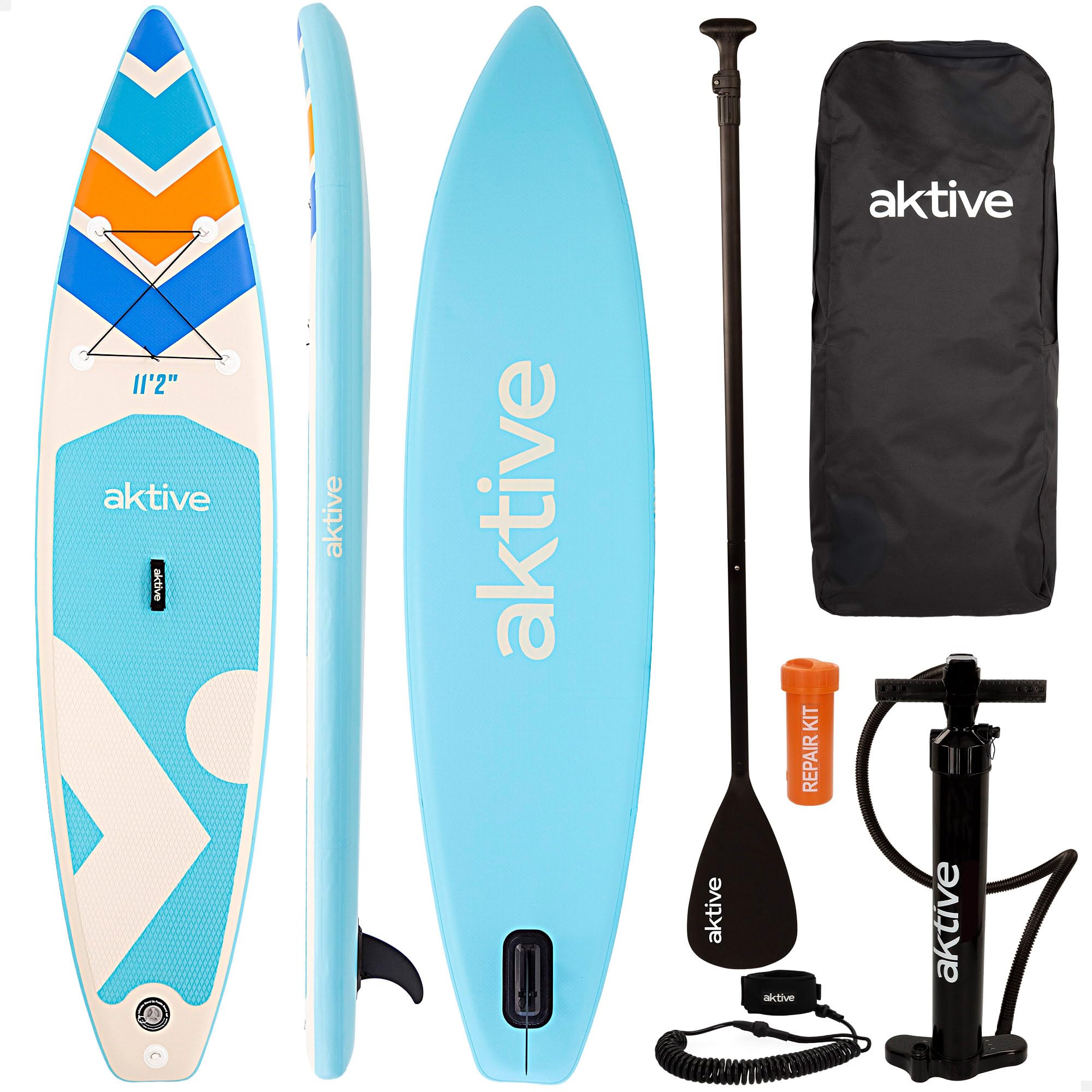 AKTIVE Tabla paddle surf hinchable, Adulto, 340x81x15 cm, Soporta 200 kg, Hinchador con manómetro, Remo ajustable, Kit reparación, Mochila transporte, Accesorios playa (54371)