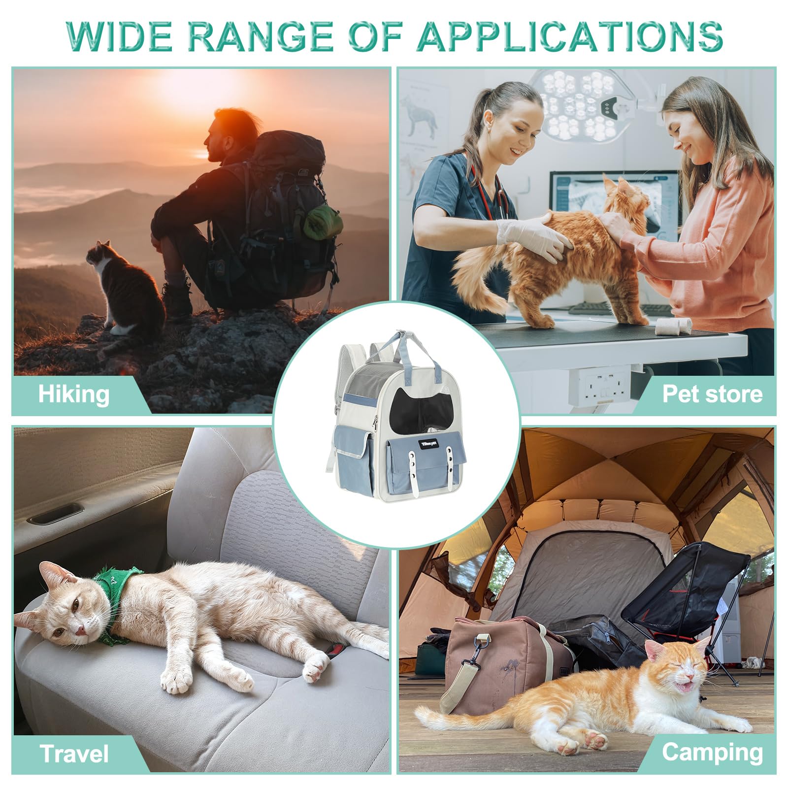 sourcing map Katzenrucksack, atmungsaktiv, Wanderrucksack, Reisetasche, Haustierzubehör für Katzen oder kleine Hunde, Welpen, geeignet für Wandern/Camping/Reisen (Blau, 30,5 x 20,3 x 35,6 cm)