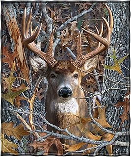Dawhud Direct Camo Buck Deer Fleece Blanket for Bed Size 50" x 60" Woodland Fleece Throw Blanket for Men, Women and Kids Super Soft Plush Deer Blanket Throw, Animal Print Blanket, Blanket for Kids