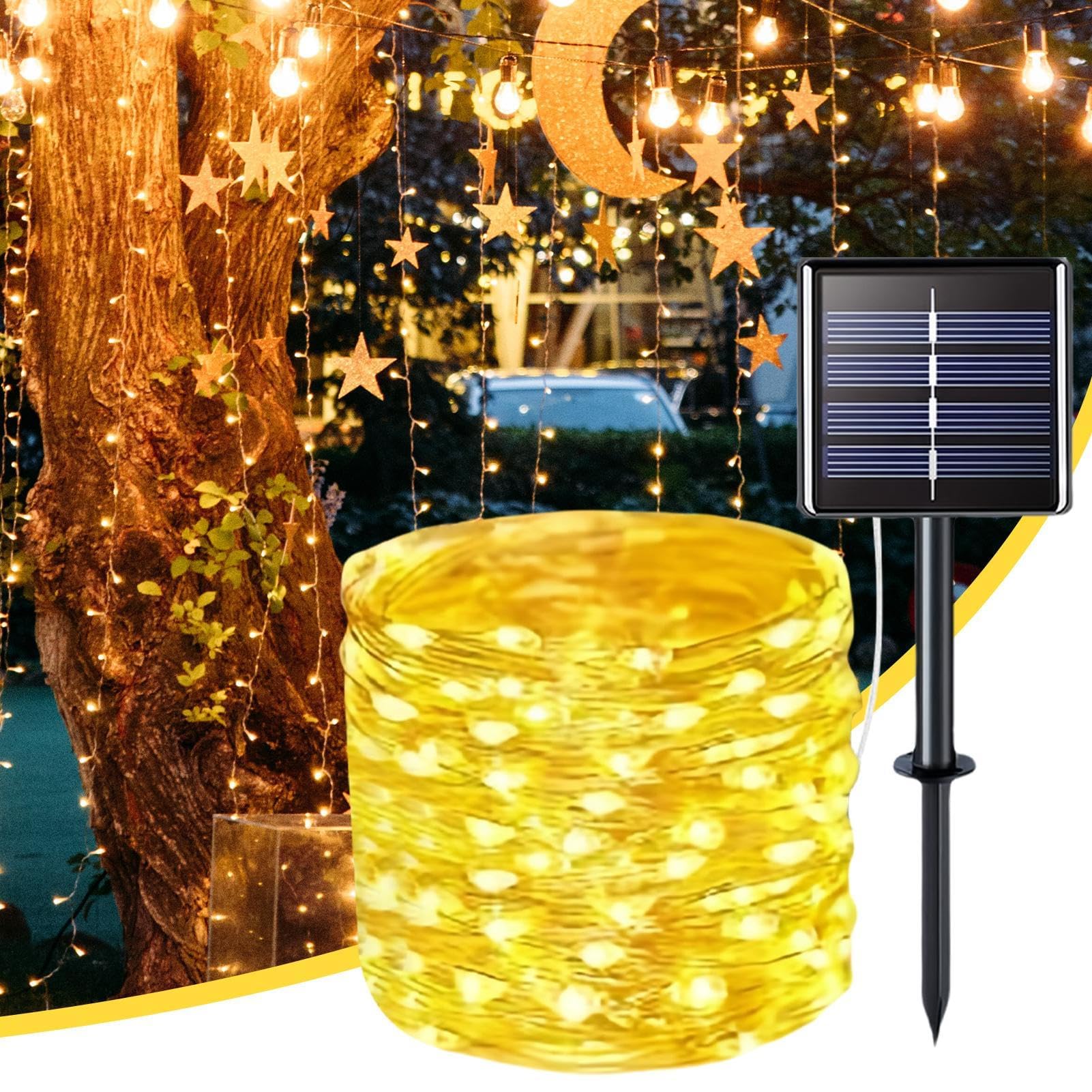 Guirnalda de luces solares para exteriores, impermeable, LED, decoración de jardín, alambre de cobre flexible, resistente a la intemperie, brillo nocturno para Navidad, fiesta, porche, valla, boda