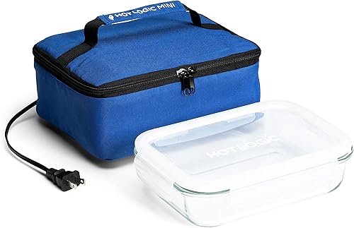 HOTLOGIC Mini lonchera eléctrica portátil, calentador de alimentos con recipiente de vidrio, calentador de alimentos y lonchera calentada para