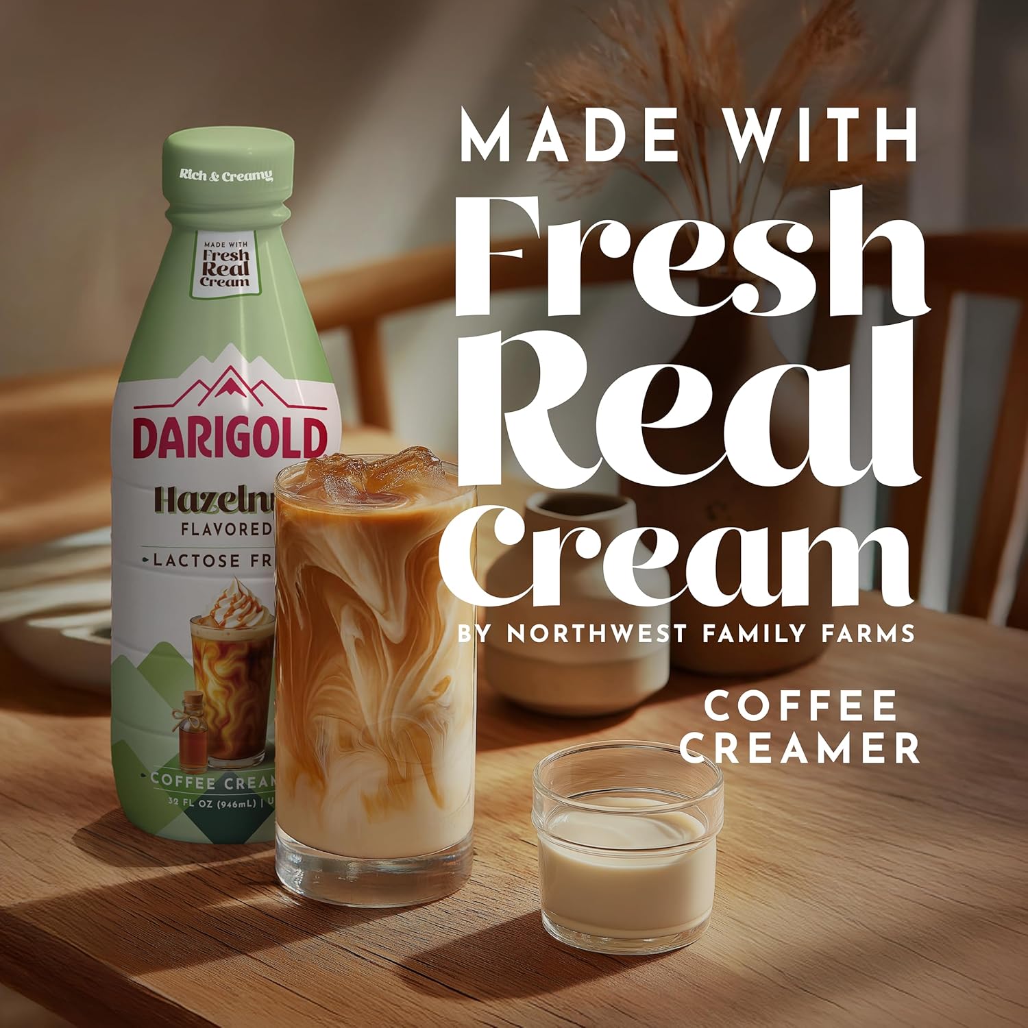 Darigold Lactose Free Hazelnut Coffee Creamer - UHT Pasteurized, Gluten Free, Kosher, rbST Free Coffee Creamer Liquid - Made with No Oils & Fresh, Real Cream - Hazelnut, 32oz (6 Pack)