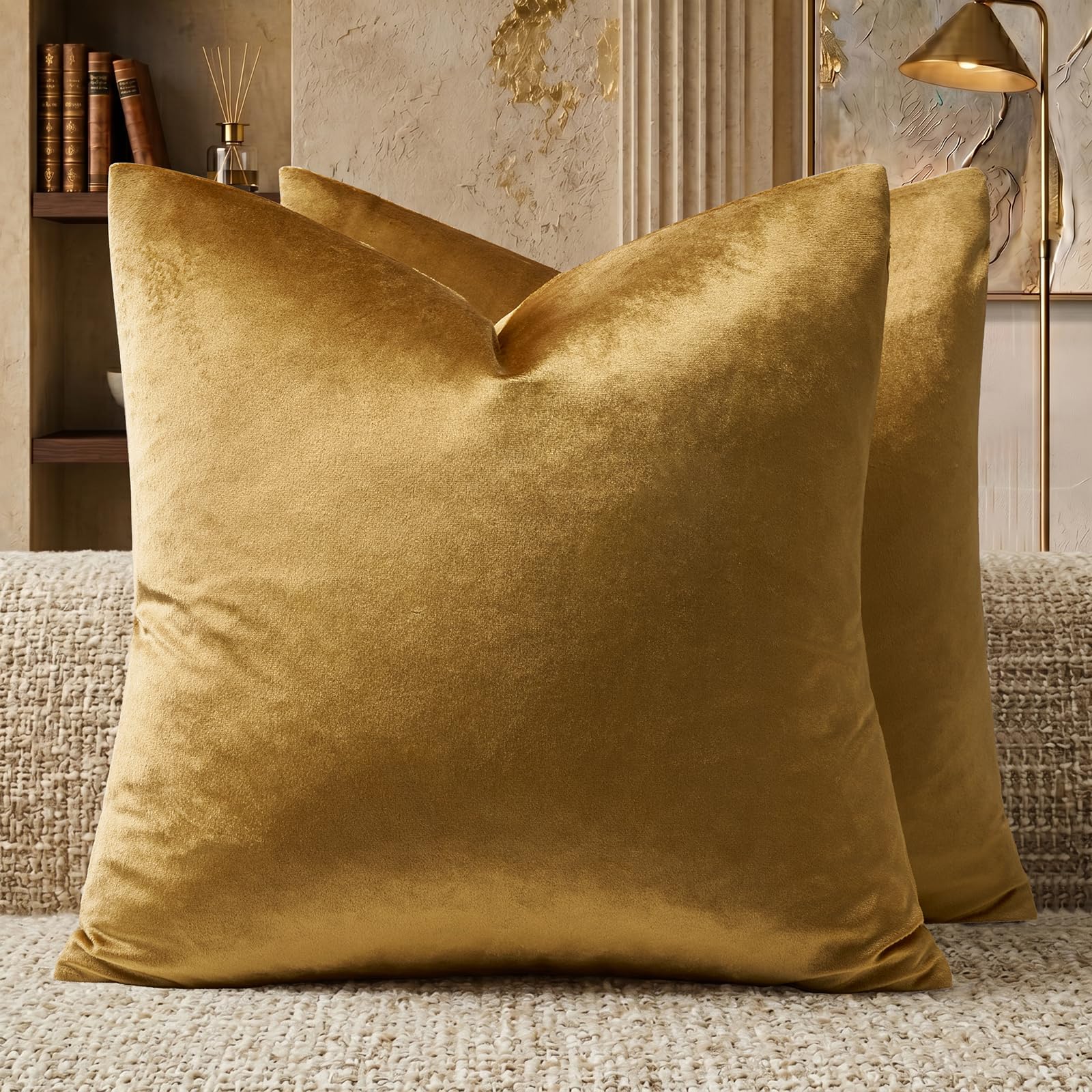 GIGIZAZA Golden Throw Pillow Covers 24x24 Decorative Velvet Cushion Covers Pack of 2 Pillowcase for Sofa โ image 1