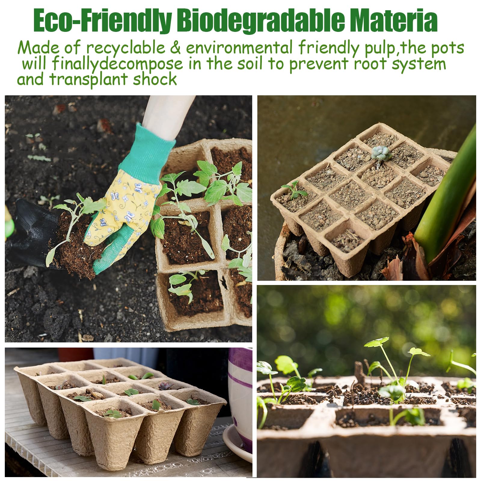 Macetas de Cultivo biodegradables cuadradas,24 Piezas Macetas Biodegradables para Plántulas y Trasplantes con 288 pcs Etiquetas de Plantas de Plástico para jardín, invernaderos o huertos
