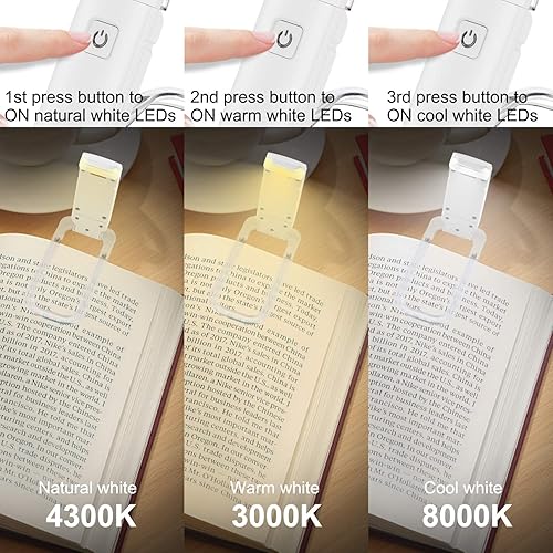Miniatura 4 de HONWELL Luz LED recargable con clip, 3 niveles de brillo regulables para protección ocular, lámpara de lectura portátil para ratones de biblioteca,