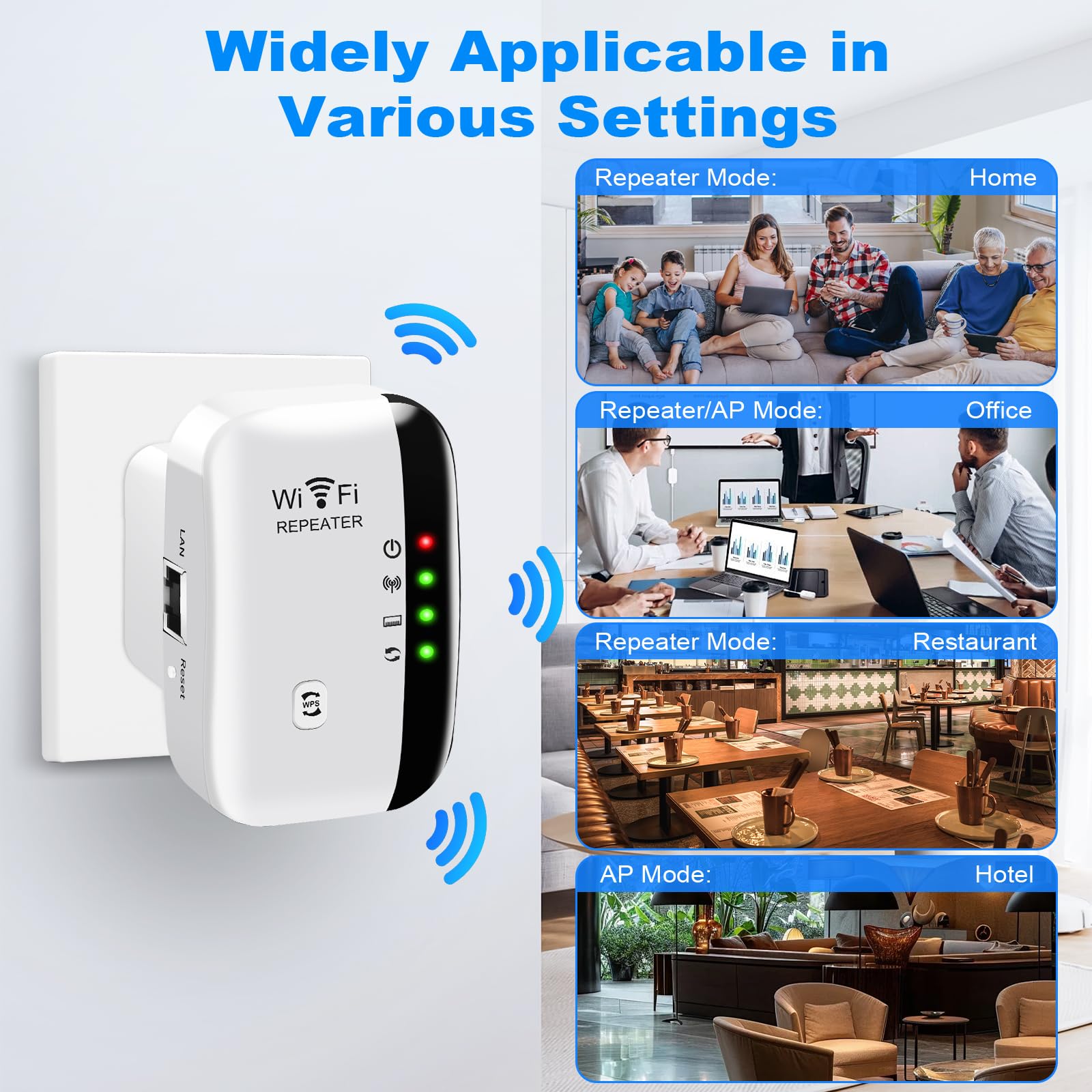 Ripetitore WiFi 2.4 GHz, Wifi Extender 300Mbp/s con 360° Copertura, Ripetitore Wi-Fi Esterno con porta Ethernet e cavo RJ-45 Compatibile con Tutti i Wi-Fi Dispositivi