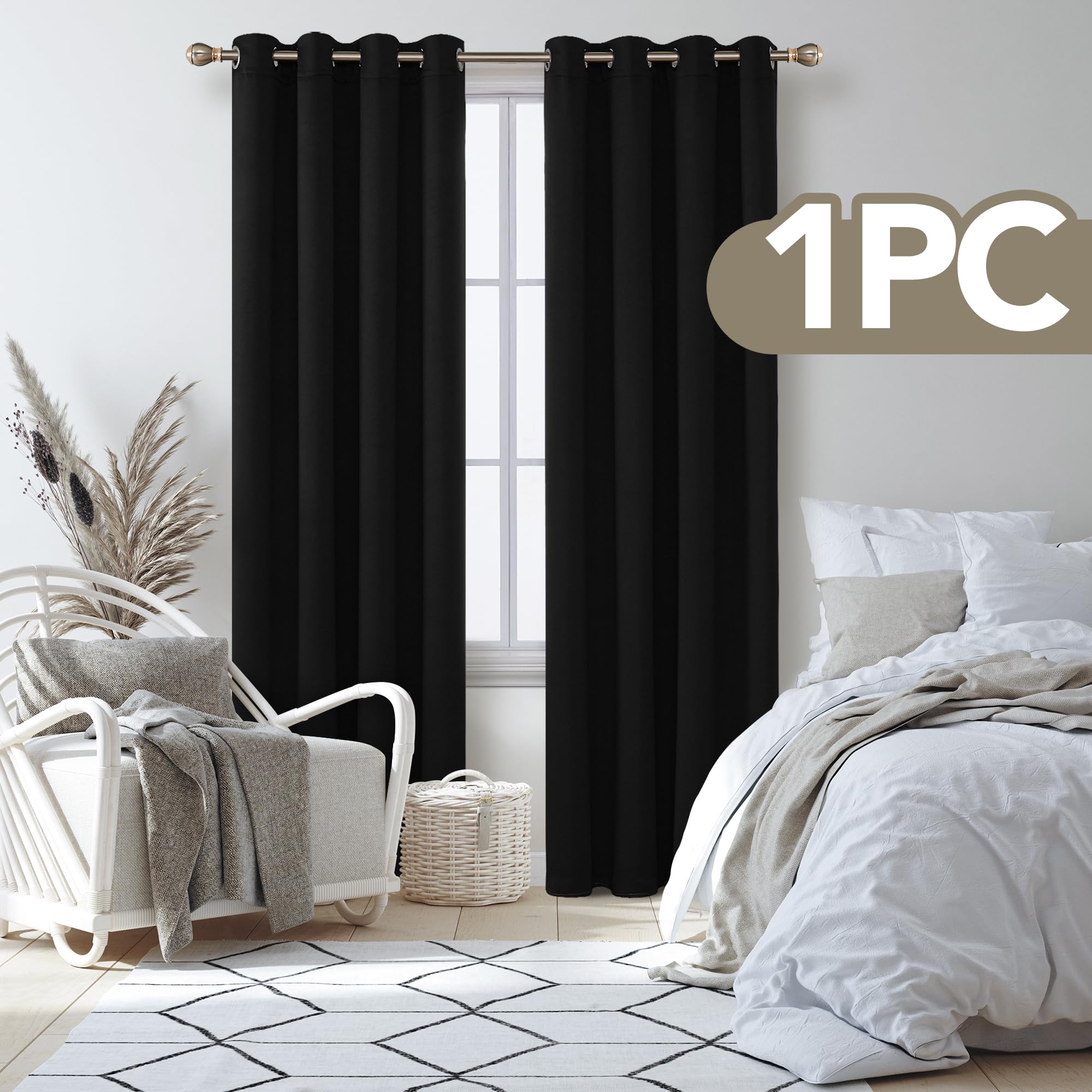 Deconovo Door Curtain Thermal Insulated Eyelet Energy Efficient Blackout Curtain for Bedroom Living Room 66 x 84 Inch Drop Black 1 Panel - Image 2