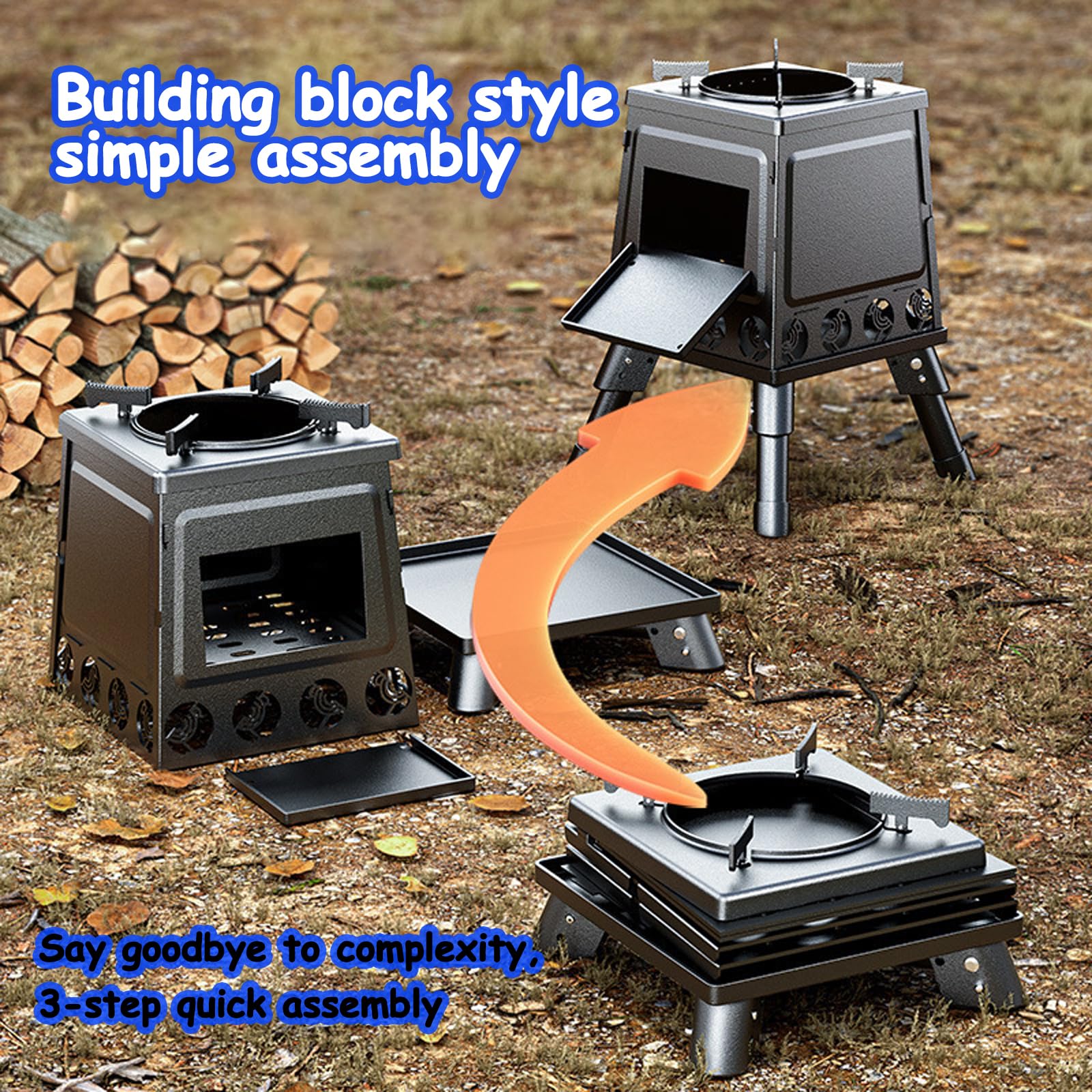 Stufa a legna portatile, pieghevole, da campeggio, per cucinare all'aperto, escursioni, picnic, calore efficiente per cucinare in campeggio
