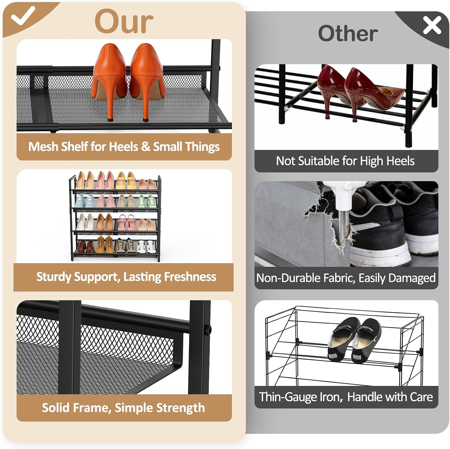4 Tier Expandable Shoe Rack, Shoe Organizer for Closet, Entryway & Garage