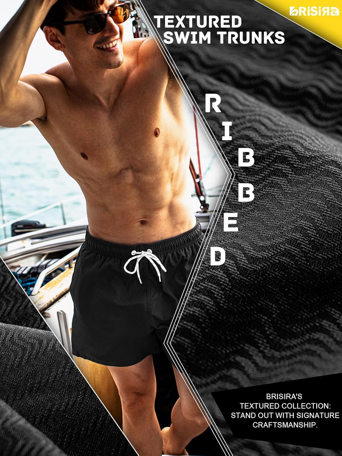 BRISIRA Mens Swim Trunks 5" Textured Ribbed & Leopard Bathing Suit Compression Liner Board Shorts Beach Swimsuit Quick Dry - Image 2