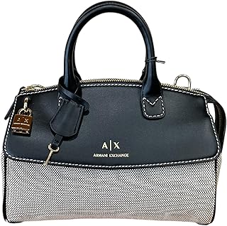 Armani Exchange Women's Jane Medium Canvas Tote with logo lock, Black, One Size