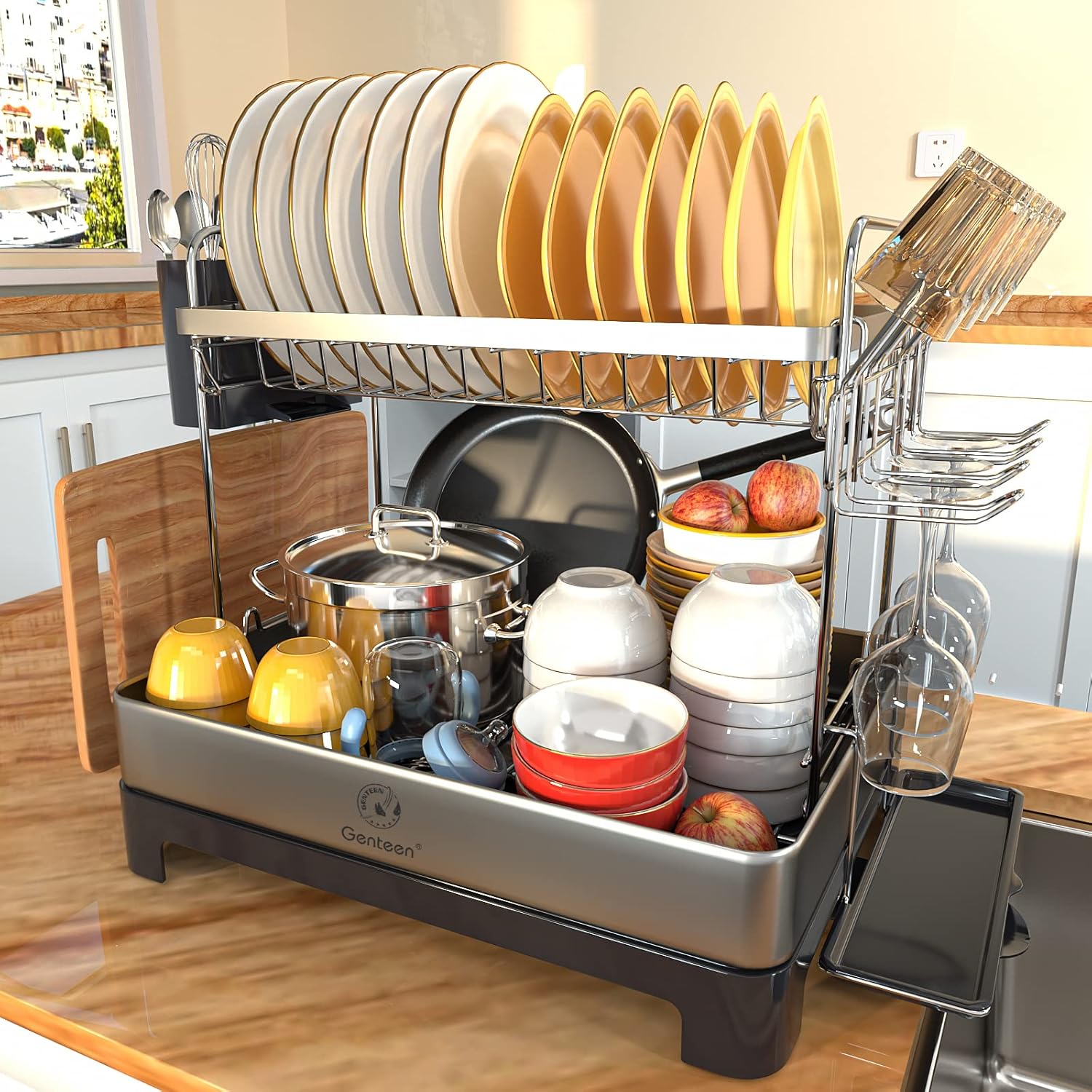 Dish Racks for Kitchen Counter, Genteen 2 Tier Large Dish