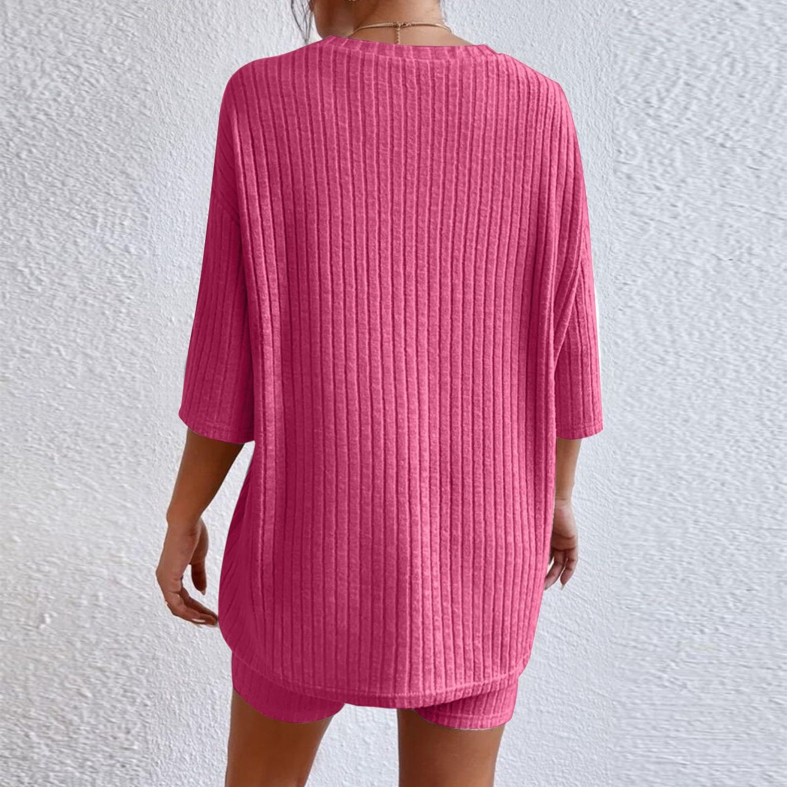 Modisches lässiges einfarbiges Shorts-Set mit Rundhalsausschnitt lockerer Passform für Damen