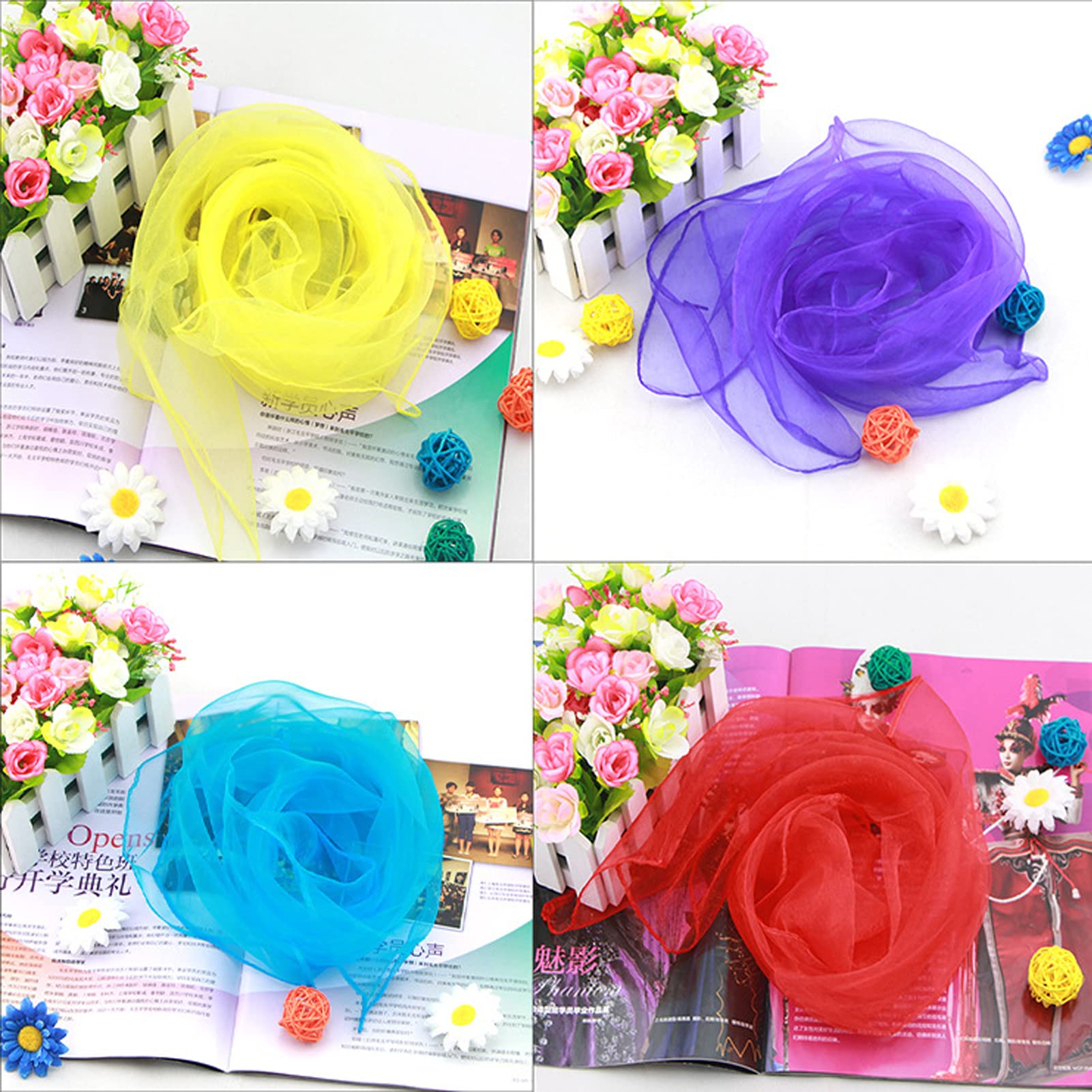 Pañuelos de Malabares para Niños y Adultos - Set de 7 Bufandas Malabares para Baile, Magia, Fiesta y Juegos Sensoriales - Decoración y Accesorios de Circo - 45 x 45 cm