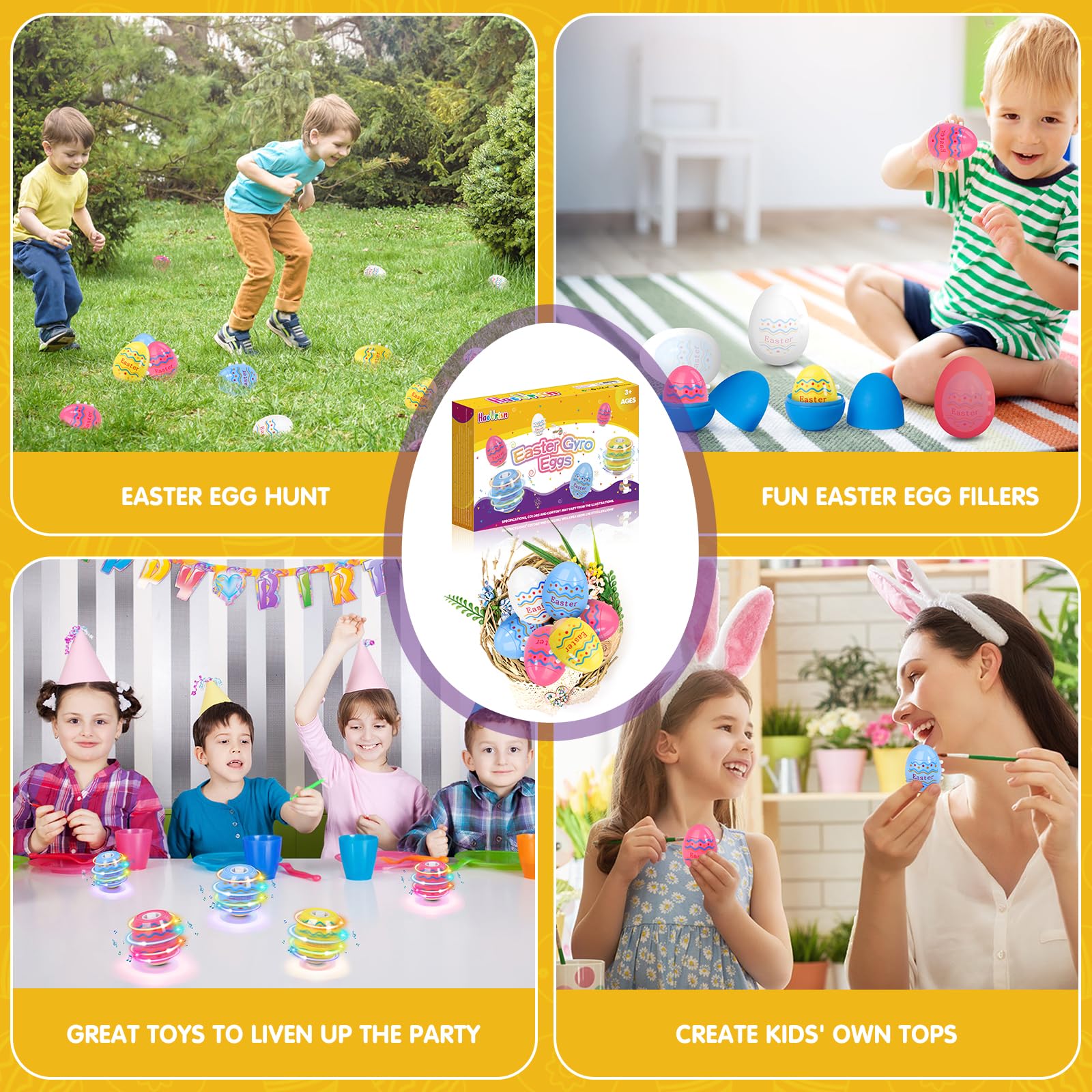 HaoVrisn Uova di Pasqua 2026, 6 Pezzi di Uovo di Pasqua Kinder Rotanti con Luci e Musica, Decorazioni Pasquali Idee Regalo per Bambini