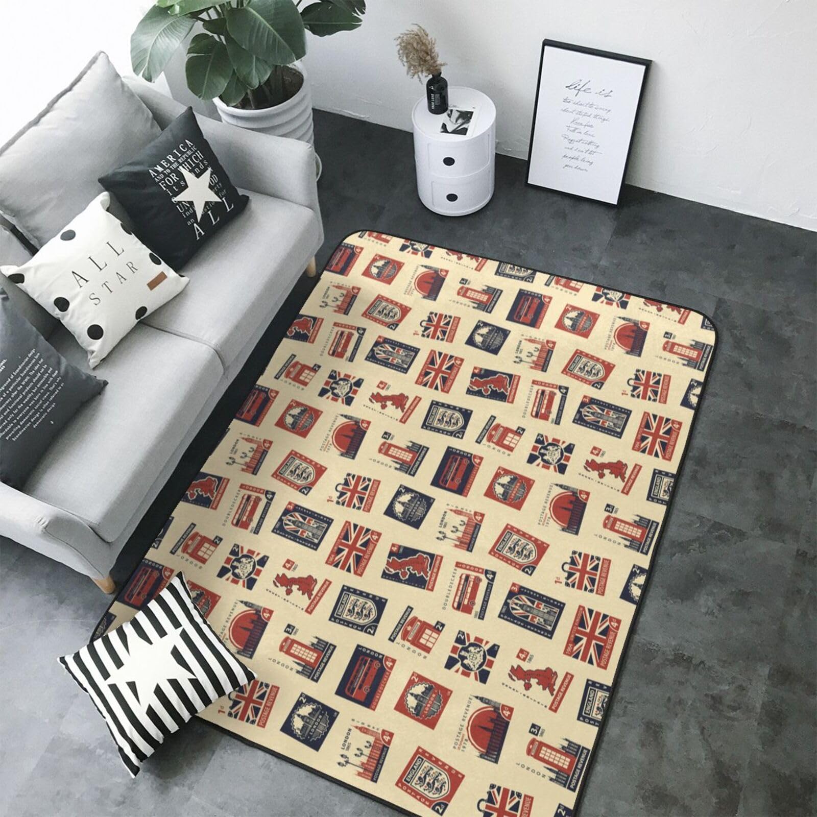 Tapis lavable grand format imprimé timbre britannique doux