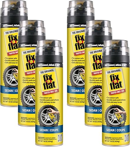 Miniatura 1 de Reparador e inflador Fix-A-Flat S60420-6PK para neumáticos desinflados en emergencias, para neumáticos estándar, fórmula ecológica, ajuste universal