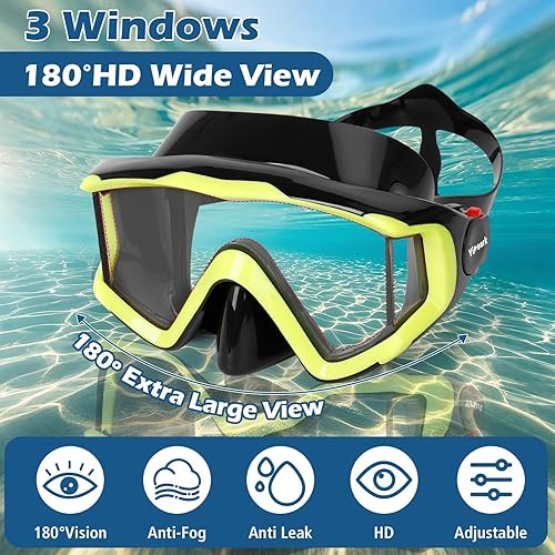 Miniatura 13 de Equipo de esnórquel para adultos, juego de máscara de esnórquel panorámica de 180° antivaho con tubo de esnórquel superior seco, equipo de buceo