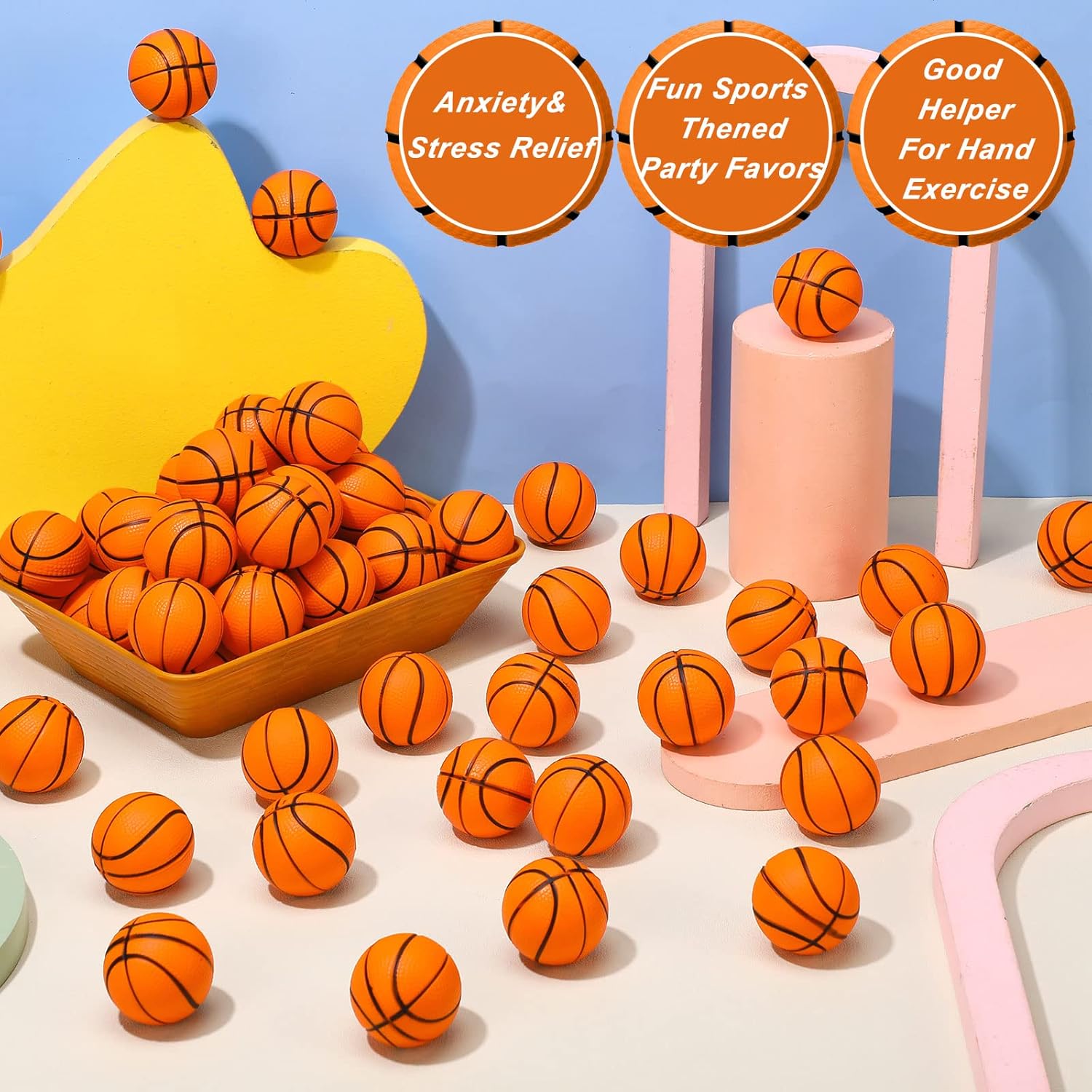 100 Pcs Mini Basketball Stress Ball Bulk 1.6 Inch Mini Basketball Party Favor Small Soft Foam Squeeze Ball Anxiety Stress Relief for Party Decorations - Image 3