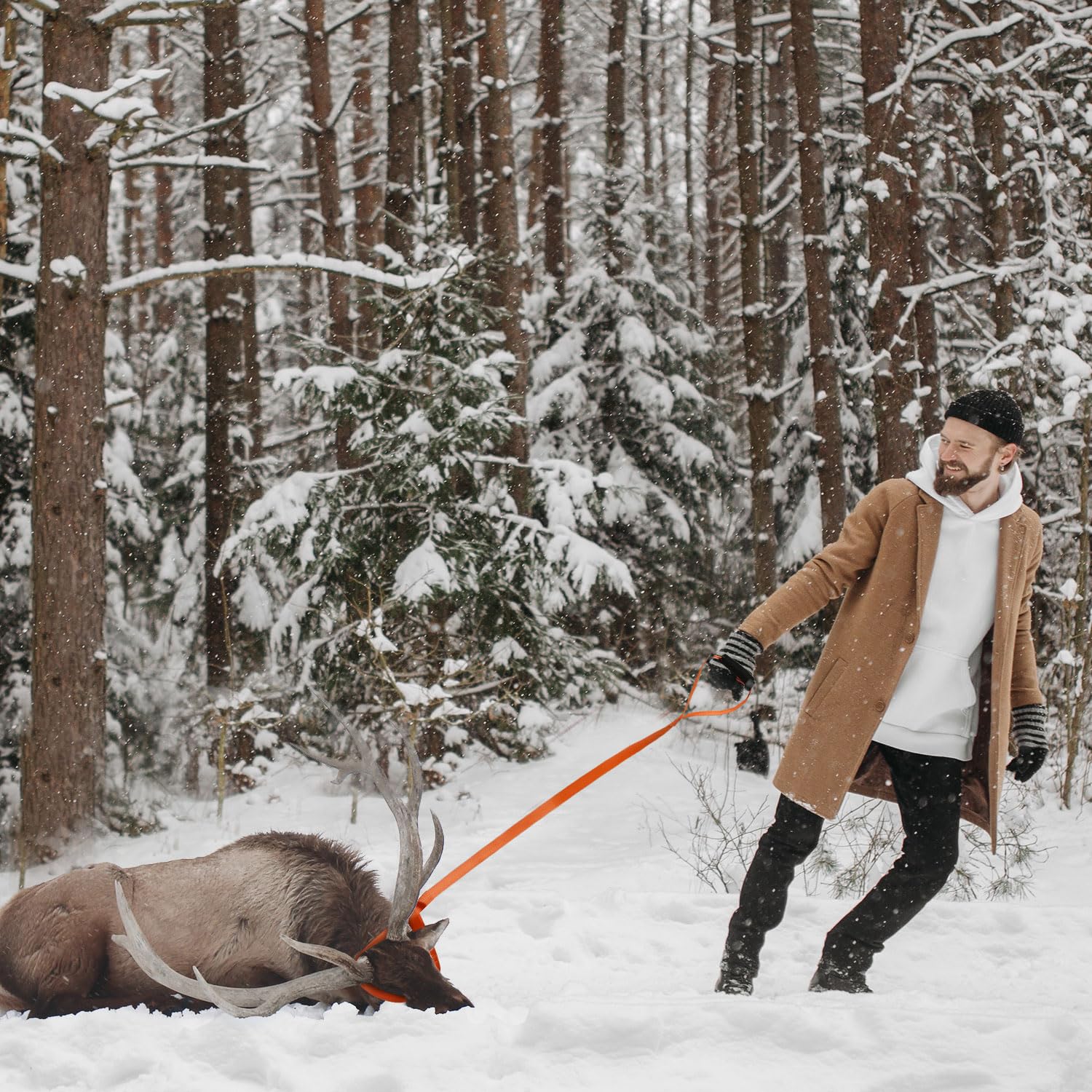 XIHIRCD Deer Drag 3 Piezas Naranja Arnés para Tirar de Venado con Lazo de Autobloqueo y Mango de Fácil Agarre Cuerda de Arrastre Accesorios de Caza