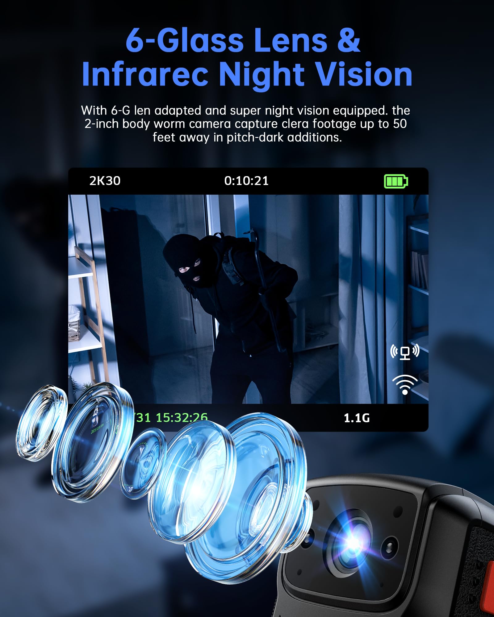 Cámara Corporal 4K de 40 MP con grabación de Audio y Video, WiFi, GPS y batería de 4000 mAh para policías, IP65, Impermeable, visión Nocturna