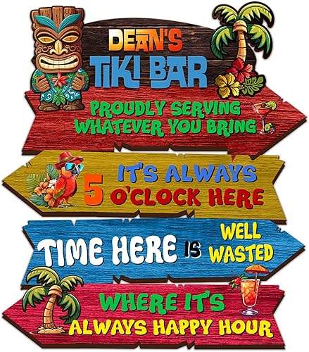 THUYPT - Letrero personalizado con diseño de reglas de Tiki Bar, letrero de madera Tiki Totem patrón de tótem de Tiki decoración tropical, letrero