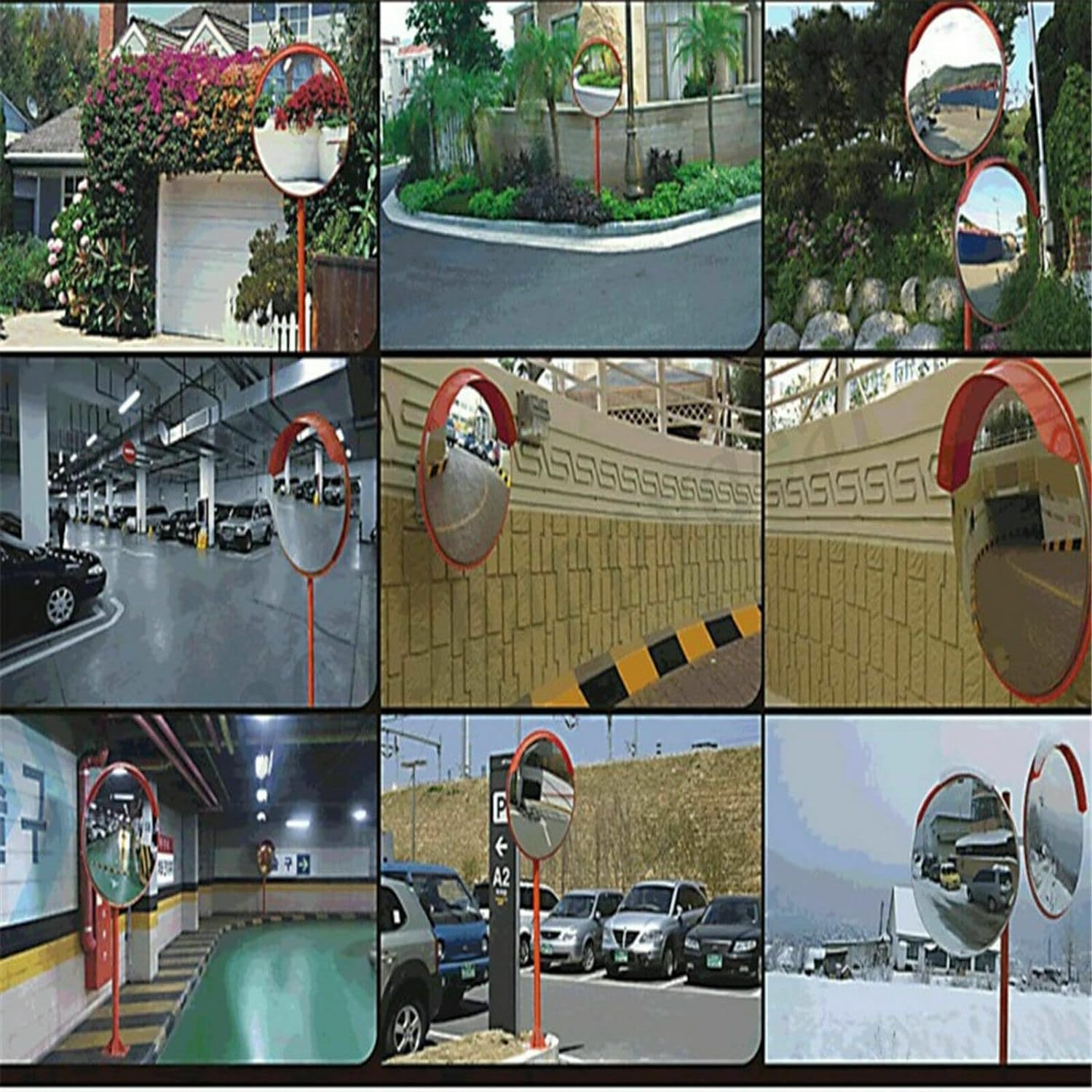 Specchietto convesso da 60 cm per garage, vialetto, assistente al parcheggio, specchio stradale, specchio di sicurezza, specchio panoramico, convesso, rotondo, cuscinetto grandangolare a 130 gradi,