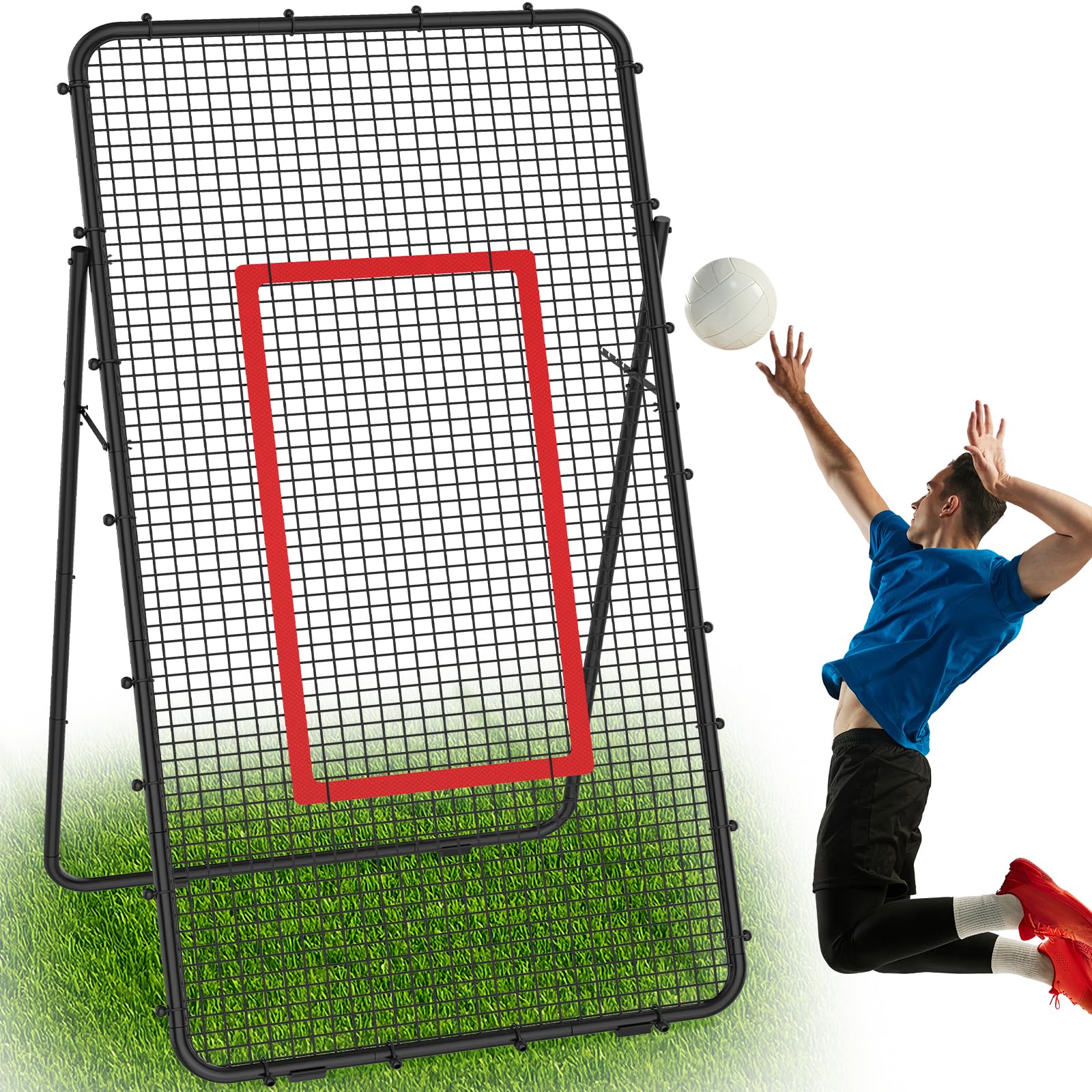 Verstellbares Volleyball Rebounder Netz, Volleyball-Trainingsgerät mit Schlagzone für Schlagen, Servieren, Passen, Spike-Übung, Rücksprungnetz für Baseball, Lacrosse, Tennis, Fußball 2,2 x 1,2 m