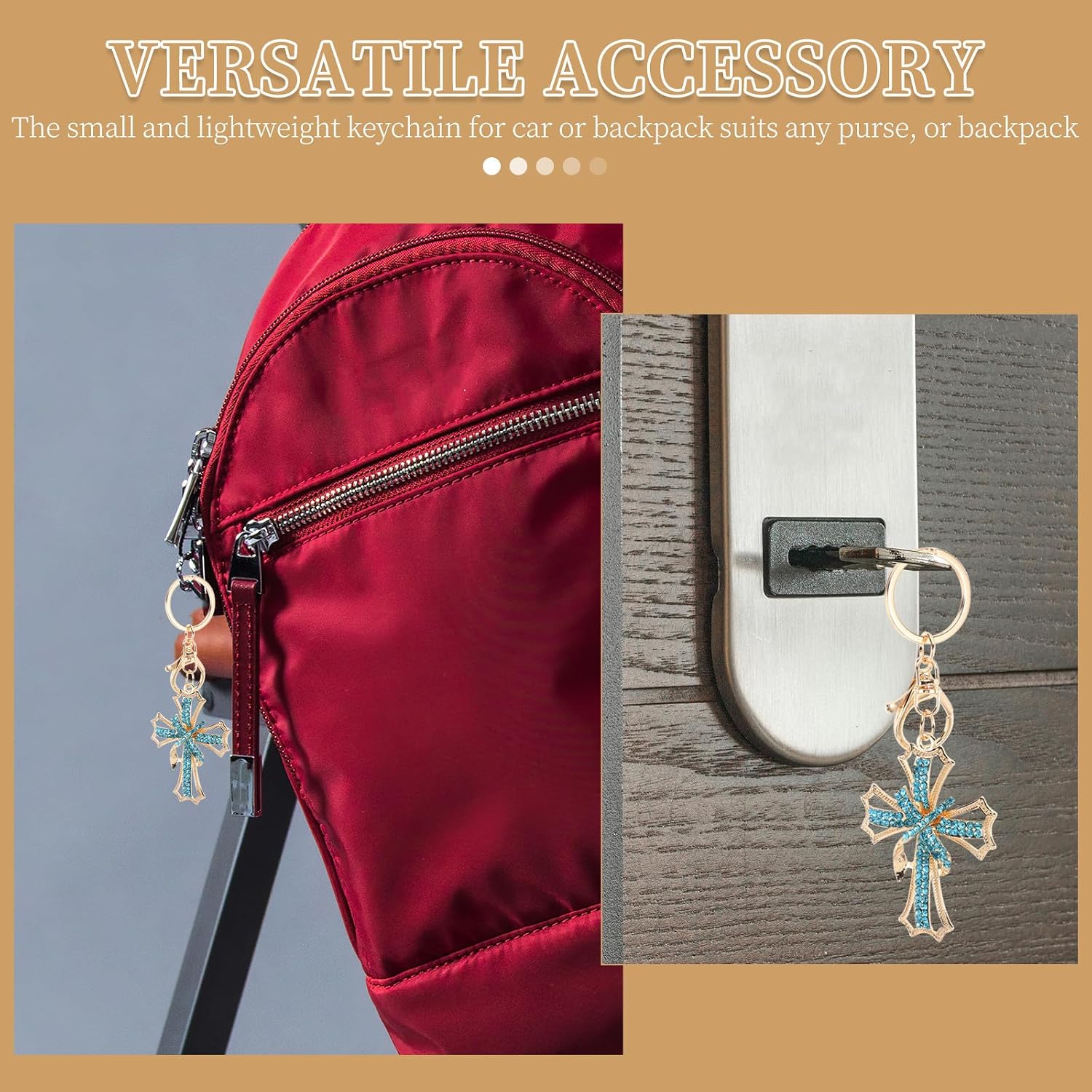 VANZACK Sparkling Cross Keychain Pendant with Reinforced Ring for Bags image 3