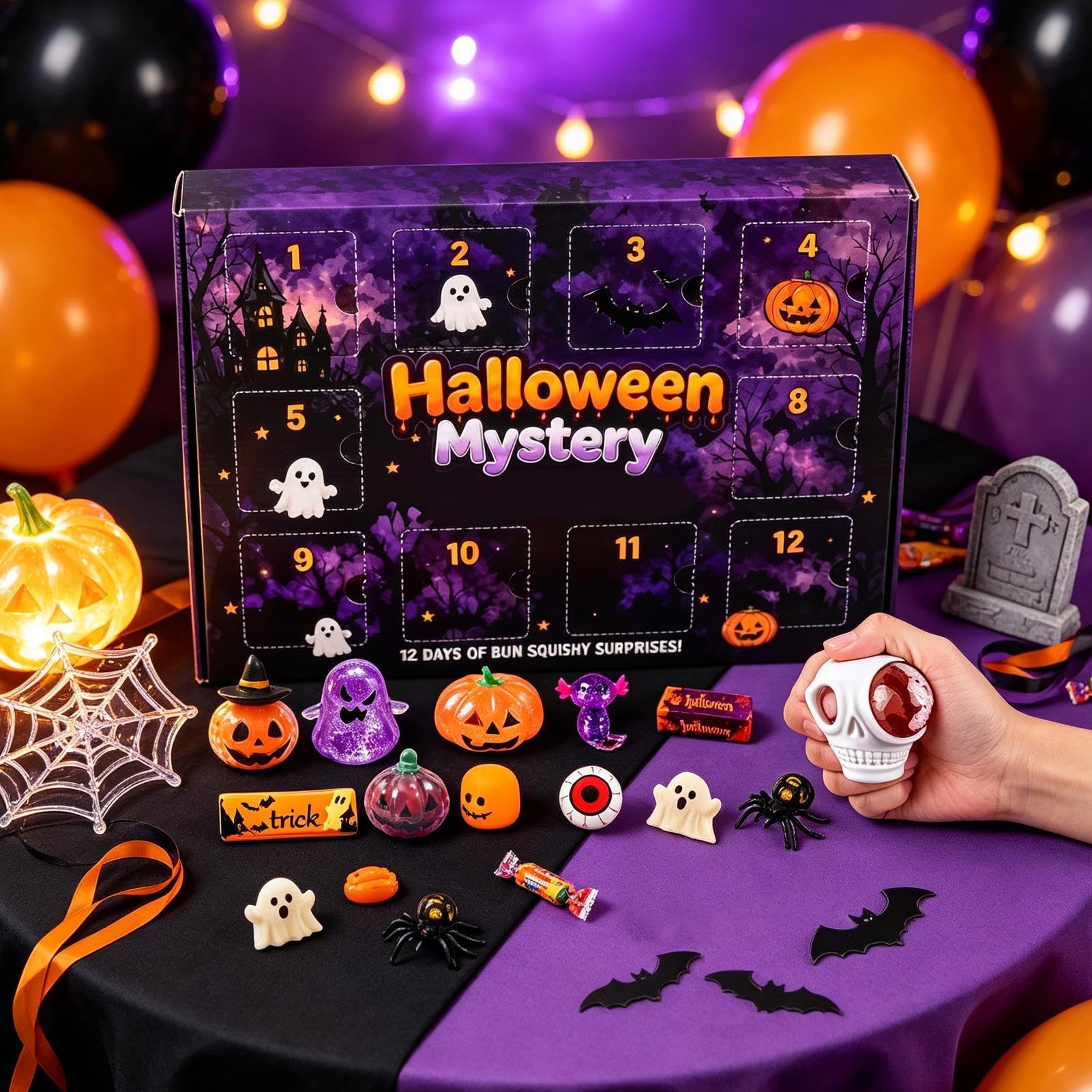 Halloween Adwentowe Gniotki 12-Dniowa Zabawna Miękka Urocza Figurka | Kalendarz Halloween Horror Dla Dzieci Chłopców Dziewczynek Przyjaciół Biur Imprez Szkoły Domu Nawiedzonego Domu