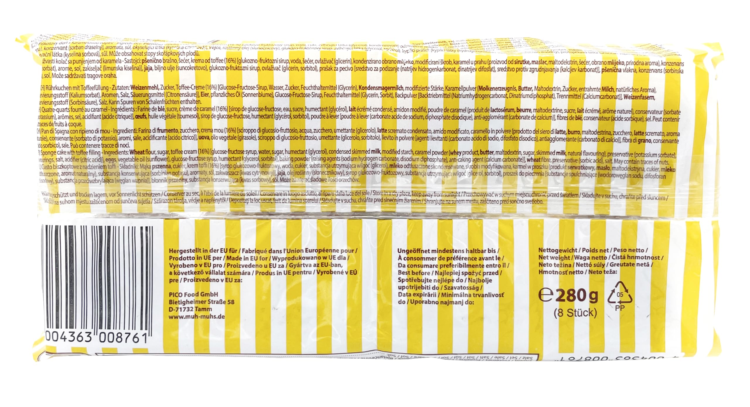 Muh-Muhs Original toffees Tartas pequeñas, 8 Magdalenas con Toffee - Crema de Relleno, 280 g