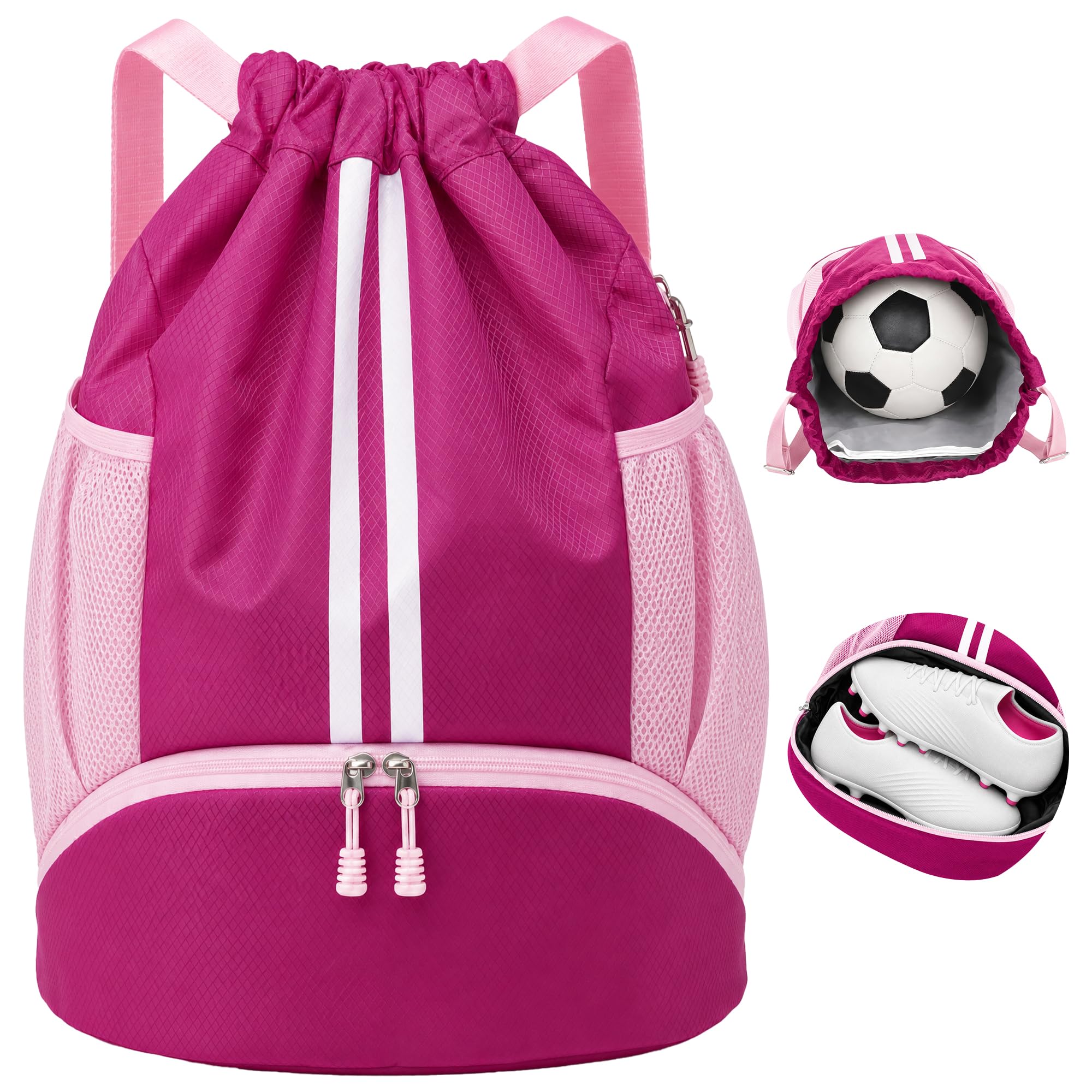 JELUTAR Soccer Bag, Drawstring Soccer Backpack with Shoe Compartment
