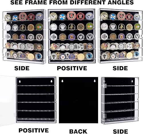 Miniatura 6 de Soporte para monedas, exhibición de monedas de desafío, vitrina de monedas militares de acrílico con estantes extraíbles y puerta magnética, se