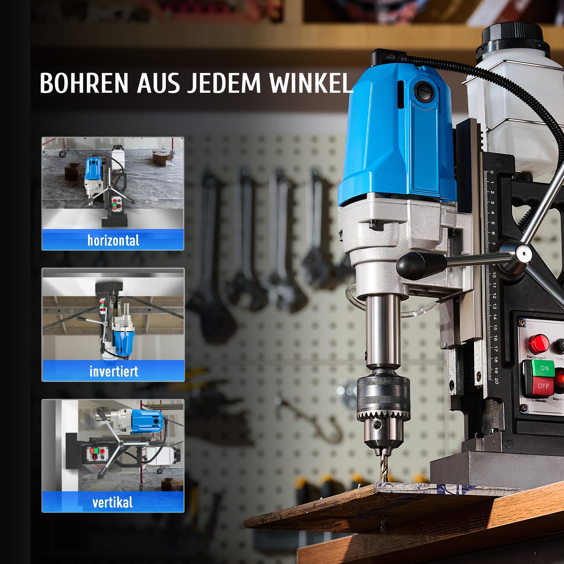 ZELCAN Magnetbohrmaschine 1100W Tragbare Tischbohrmaschine Kernbohrmaschine Max Ø 40 mm 550 U/min variable Geschwindigkeit Magnetkraft 12000N für alle Oberflächen und Heimwerkerarbeiten