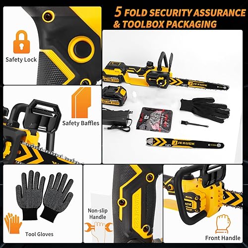 Miniatura 7 de JEXUGK Motosierra sin escobillas de 12 pulgadas, motosierra inalámbrica de 21V con 2 baterías de 4.0Ah, motosierra eléctrica de gasolina recargable