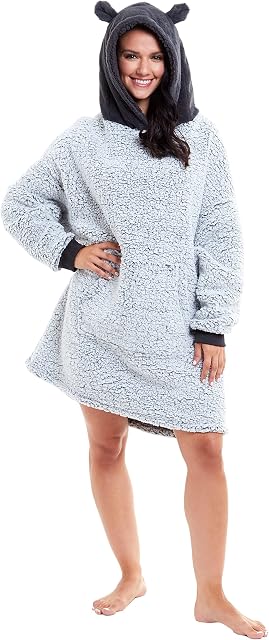 Slumber Hut Hoodie Wearable Blanket Ultra Soft Fleece Snuggle Poncho Loungewear Hooded Top Oversized Comfy Cosy Sweatshirt Throw Cover - Teddy Dove - One Size Adults Womens Mens