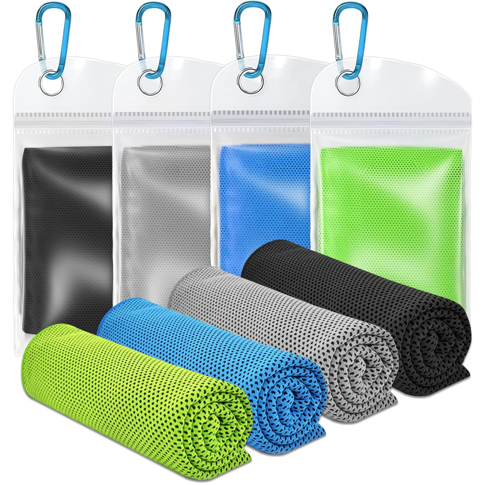 Vakki Black/Blue/Green/ Grey Cooling Towel 4 Pack B (40"X12"), Ice Cold Sports Sweat Towels For Coolings Scarf Neck,Forehead, Wristband, Bandana, Stay Cool From Over Heating During Sport And Exercise