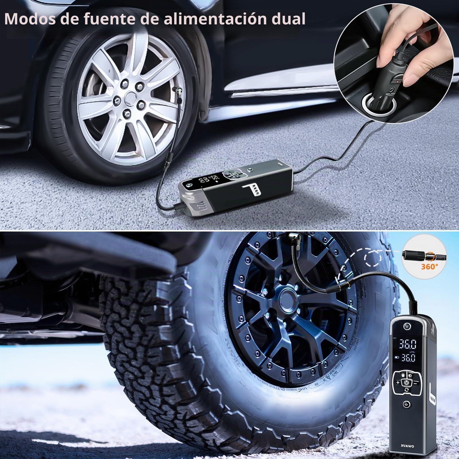 Compressor Aire Portátil Inflador: Mini Inflador Ruedas Coche Eléctrico con Pantalla Doble LED de 150PSI para Autos Bicicletas y Motos