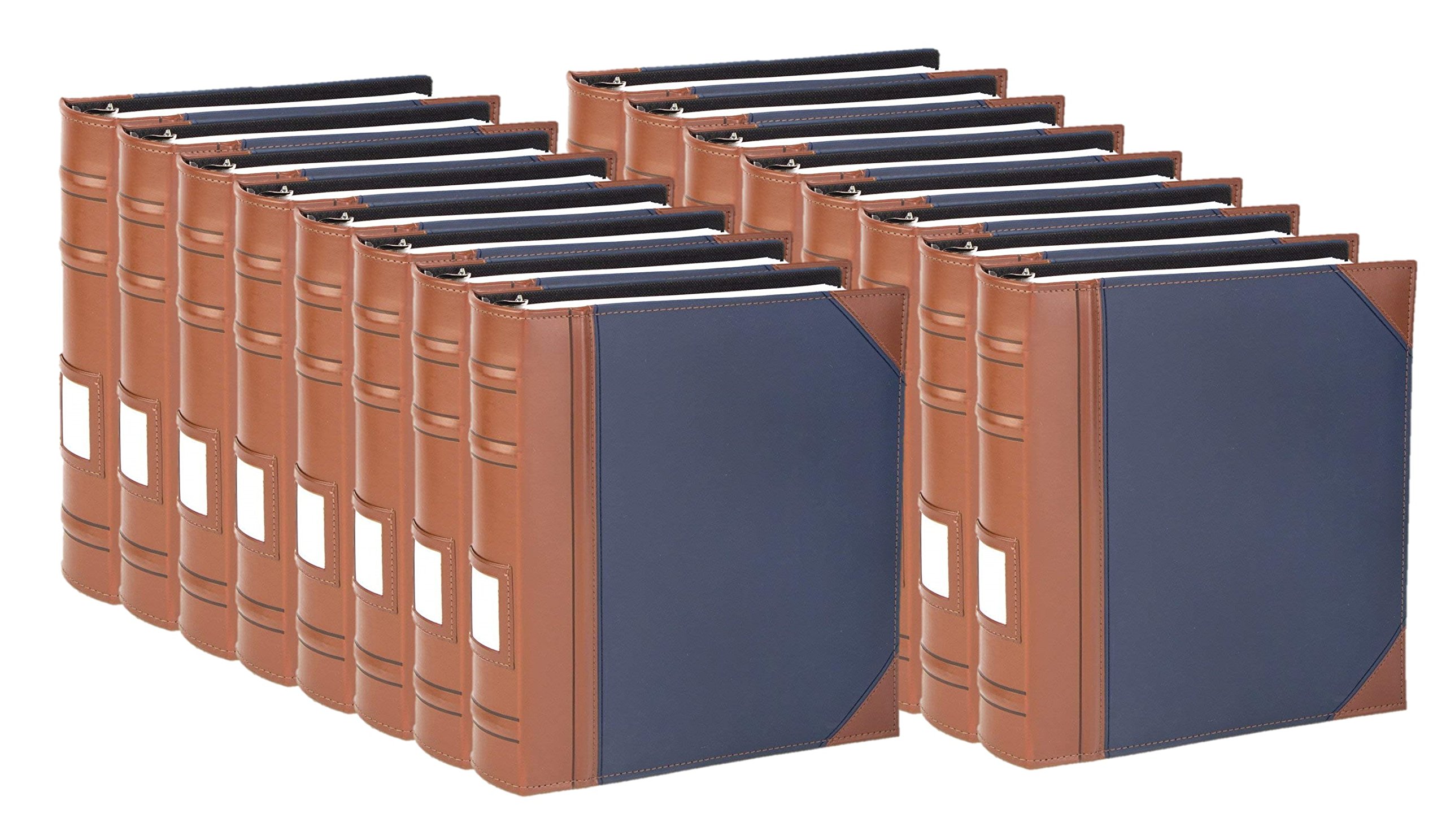 Executive Binder, English Leather 2 Tone with Stitching and Ribbed Spine, Heavy Duty 3 D-Ring with Memo Tag, Blue (1" inch, 14PK)