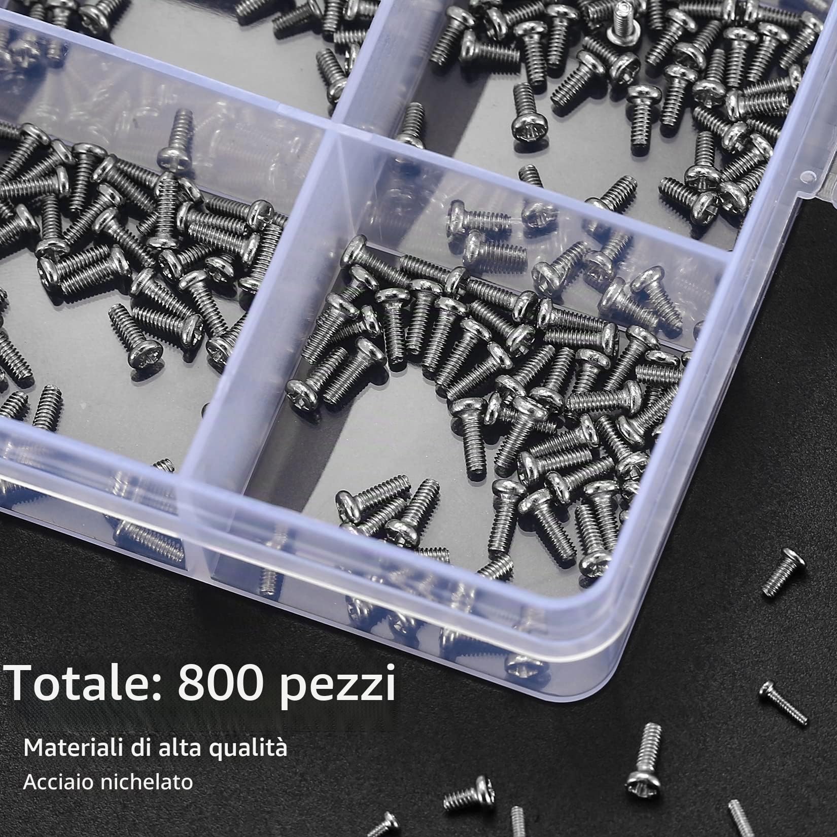 Micro Set Viti Autoavvolgente M1 M1.2 M1.4 M1.6 M1.7 800 Pezzi Kit Riparazione Occhiali Orologi Laptop