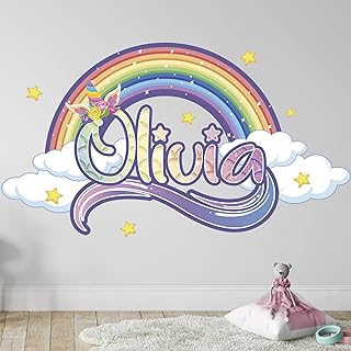 Kyle Cornhole Rainbow Wall Decals - Personalized Unicorn for Girls Bedroom Name Decal Room Decor Sticker Nursery Art, Green,rainbow