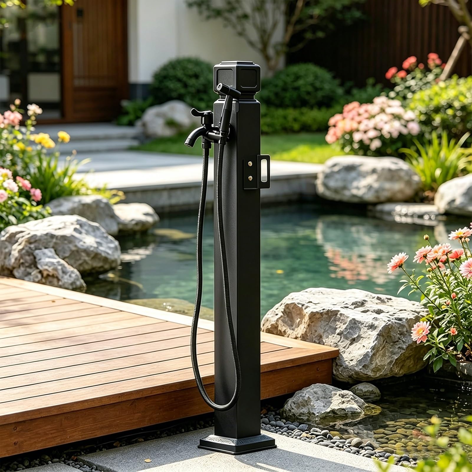 Freestanding Outdoor Faucet Column 304 Stainless Steel Garden Water Tap with Handheld Sprayer, Weatherproof Yard Hydrant for Pool & Courtyard(A,Height: 60cm/23.6in)
