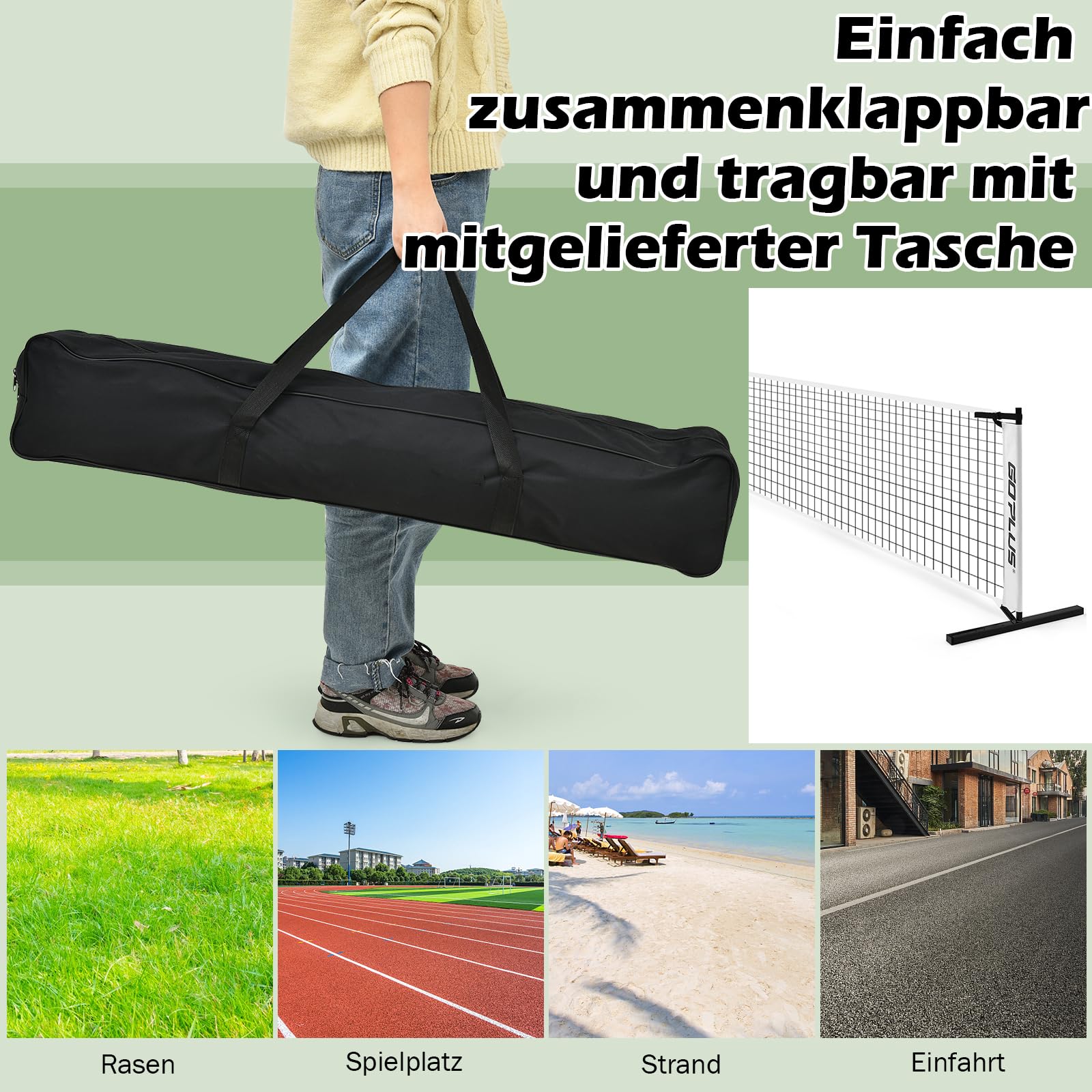 COSTWAY 670 x 92cm tragbares Tennisnetz, Pickleball-Netz in offizieller Größe mit Metallrahmen & Tragetasche, Volleyballnetz Federballnetz Mehrzwecknetz Outdoor wetterfest für Kinder Erwachsene